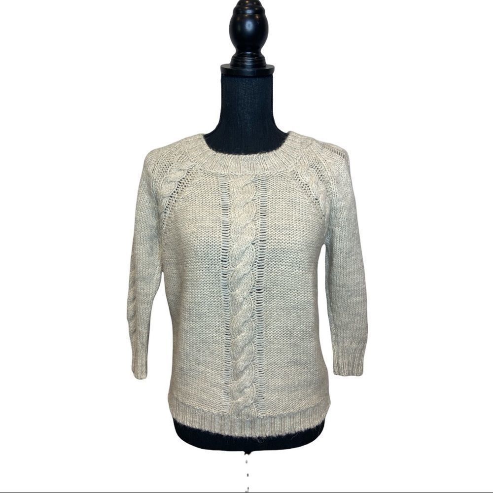 Soft Chunky Cable Knit Cream Sweater Wool Alpaca Blend XS